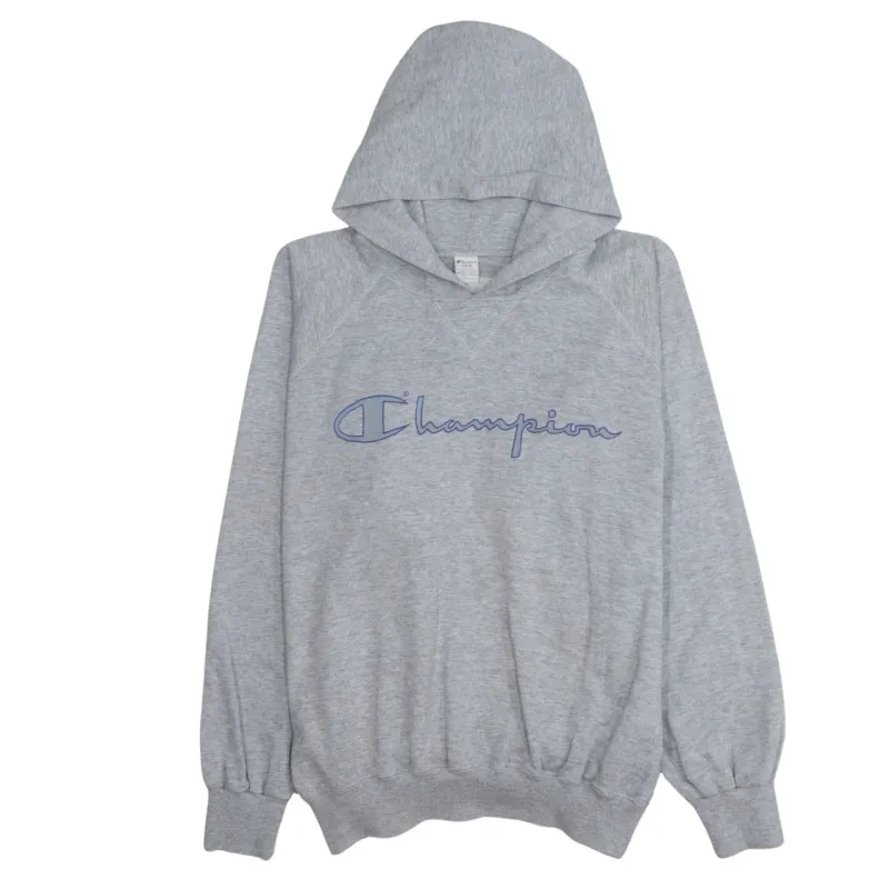 Champion 90's Spellout Pullover Hoodie Large Grey sold by Vintage Club