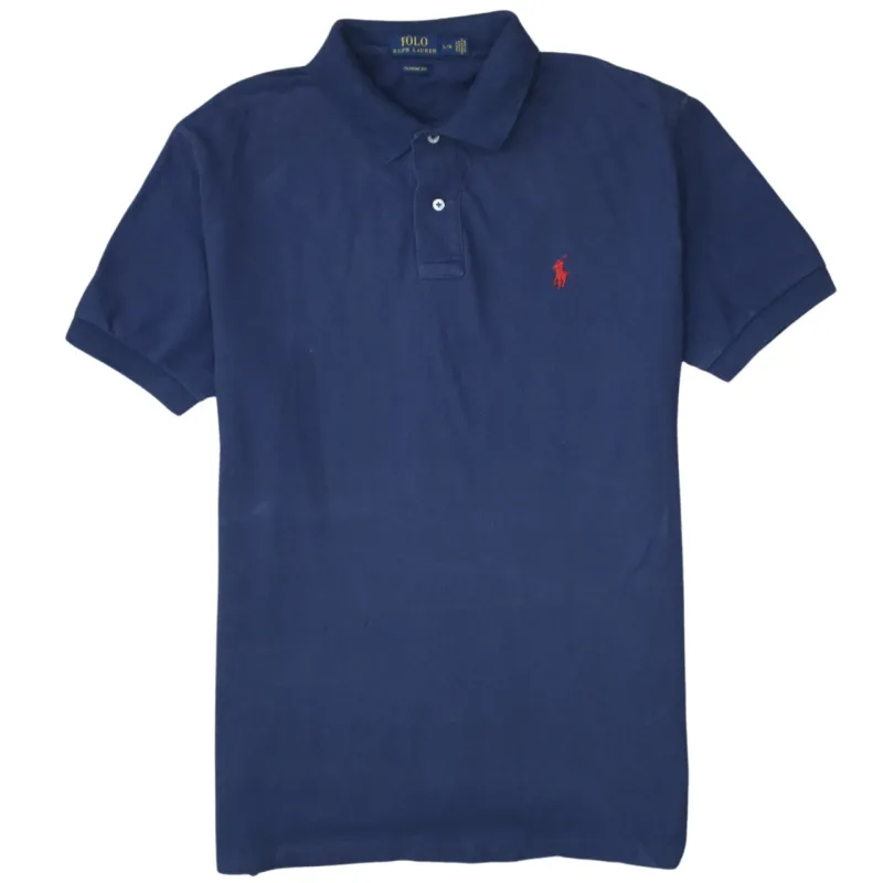 Polo Ralph Lauren 90's Short Sleeves Quarter Button Polo Shirt Large Navy Blue sold by Vintage Club