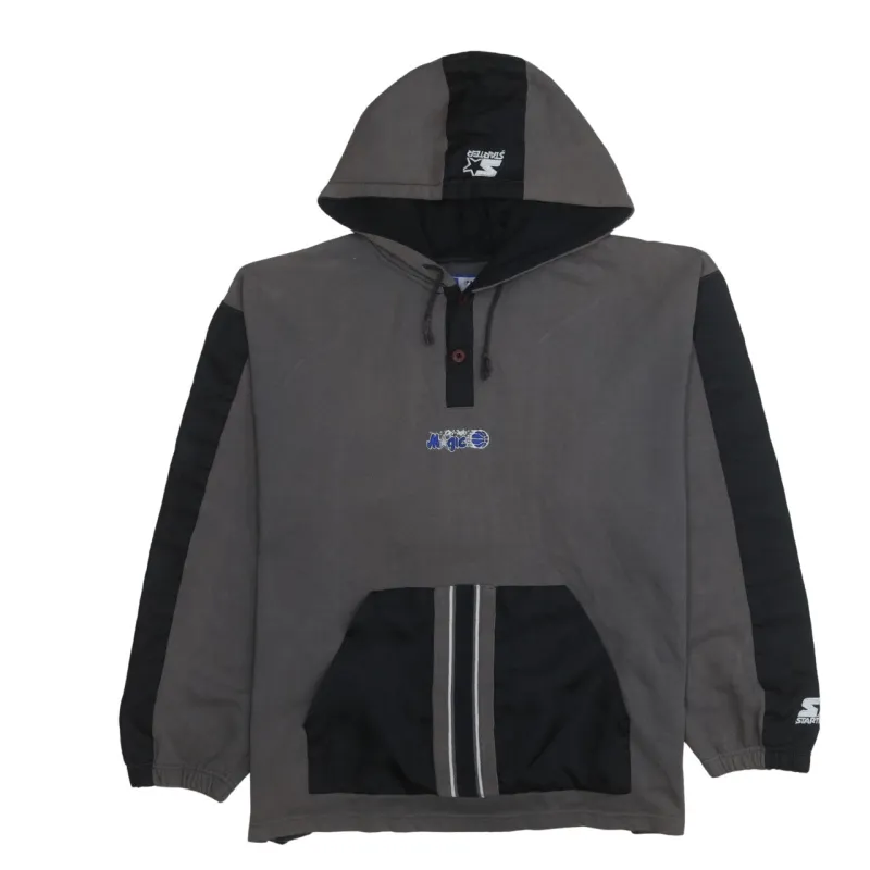 Starter 90's Drawstring Pockets Quarter Button Hoodie Large Grey made by Starter