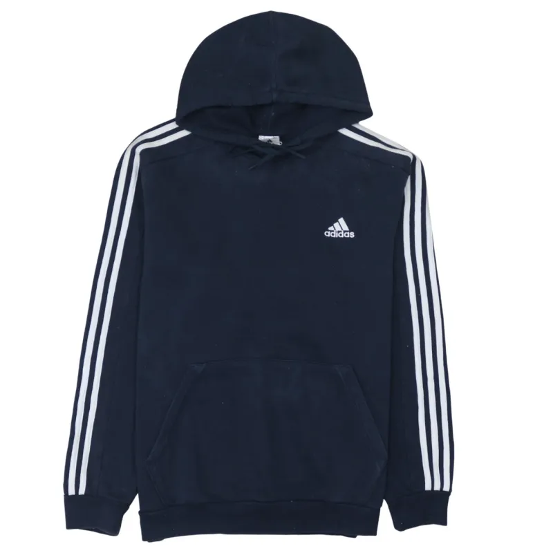 Adidas 90's Striped Sleeve Pullover Hoodie Medium Navy Blue sold by Vintage Club