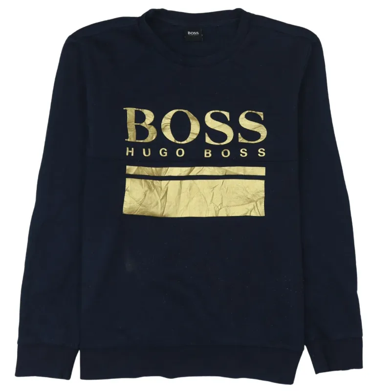 HUGO BOSS 90's Spellout Crew Neck Sweatshirt Large Navy Blue sold by Vintage Club