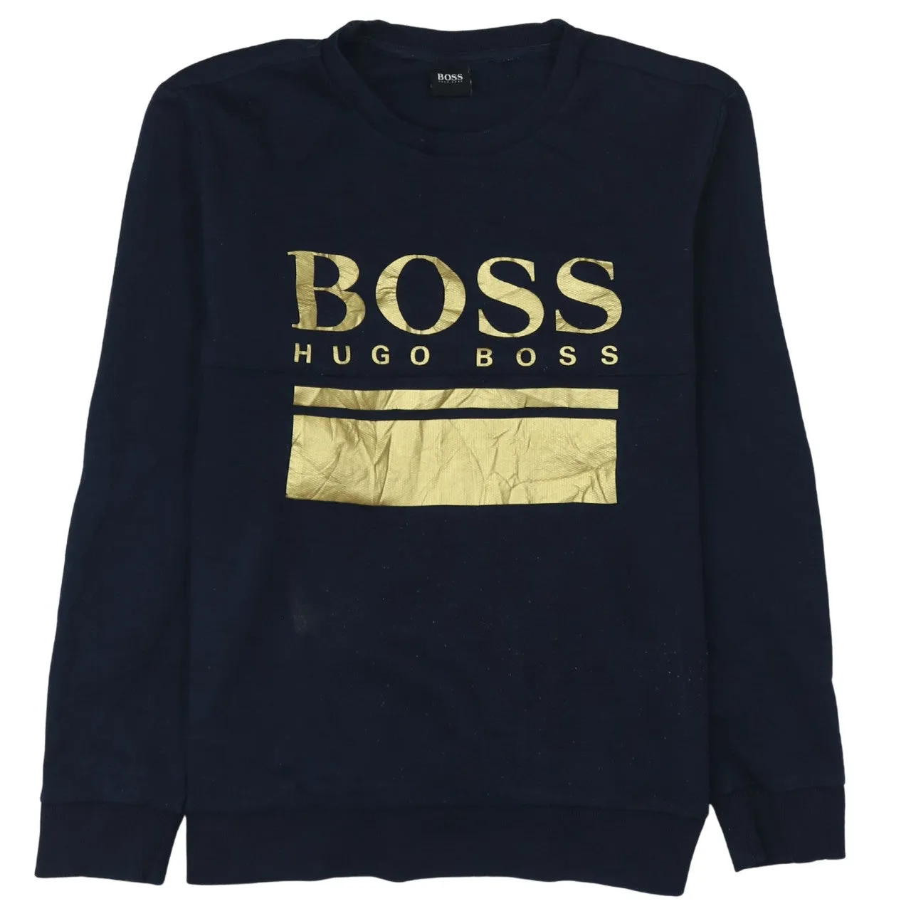 HUGO BOSS 90's Spellout Crew Neck Sweatshirt Large Navy Blue sold by Vintage Club