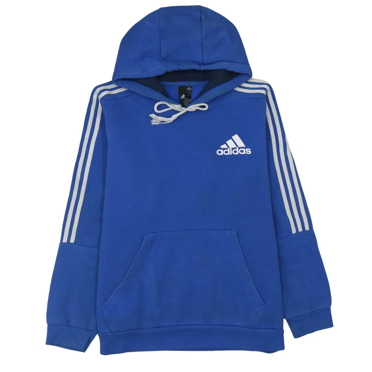 Adidas 90's Striped Sleeve Pullover Hoodie Large Blue sold by Vintage Club