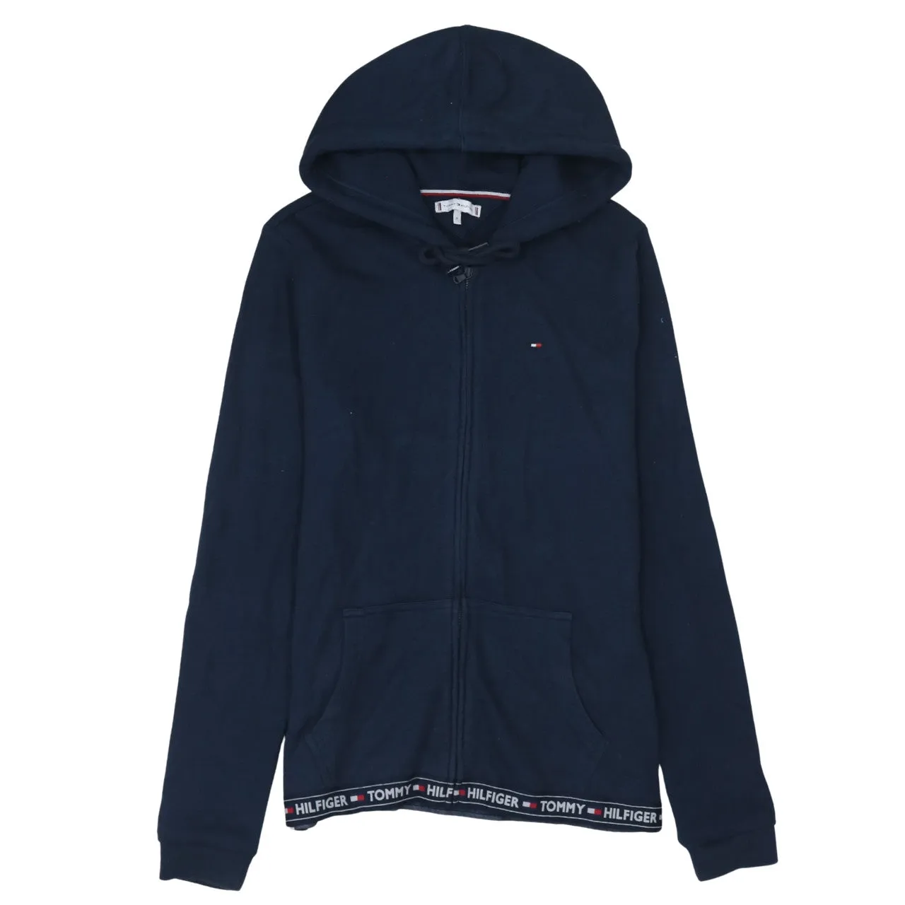 Tommy Hilfiger 90's Drawstring Pockets Full Zip Up Hoodie Medium Navy Blue sold by Vintage Club