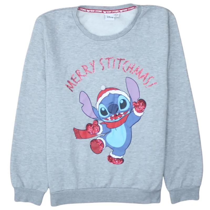 Disney 90's Merry Stitchmas Crew Neck Sweatshirt Medium Grey made by Disney