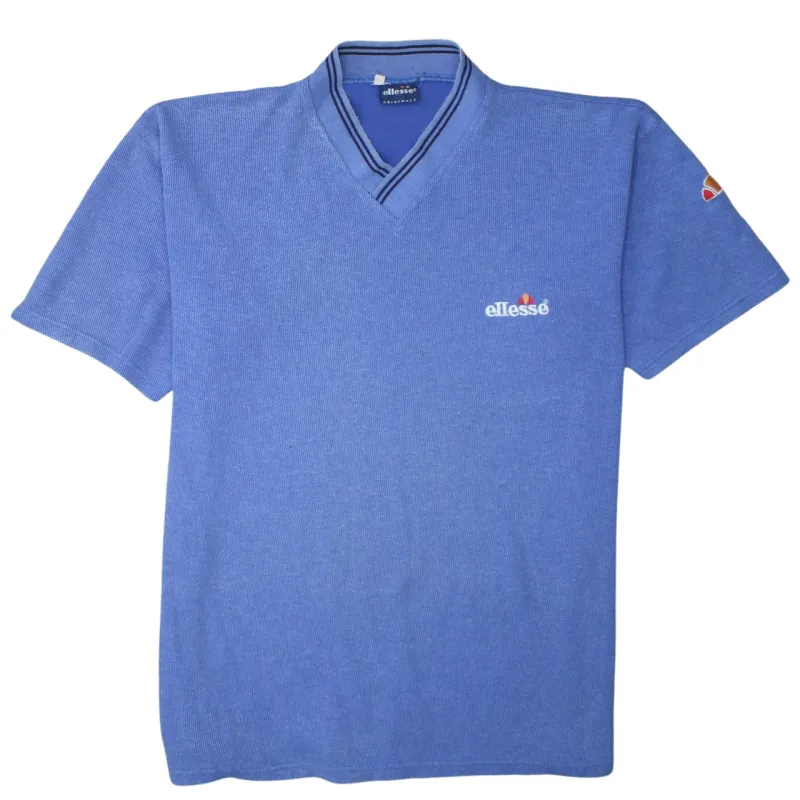 Ellesse 90's Short Sleeves V Neck T Shirt XXLarge (2XL) Blue made by Ellesse