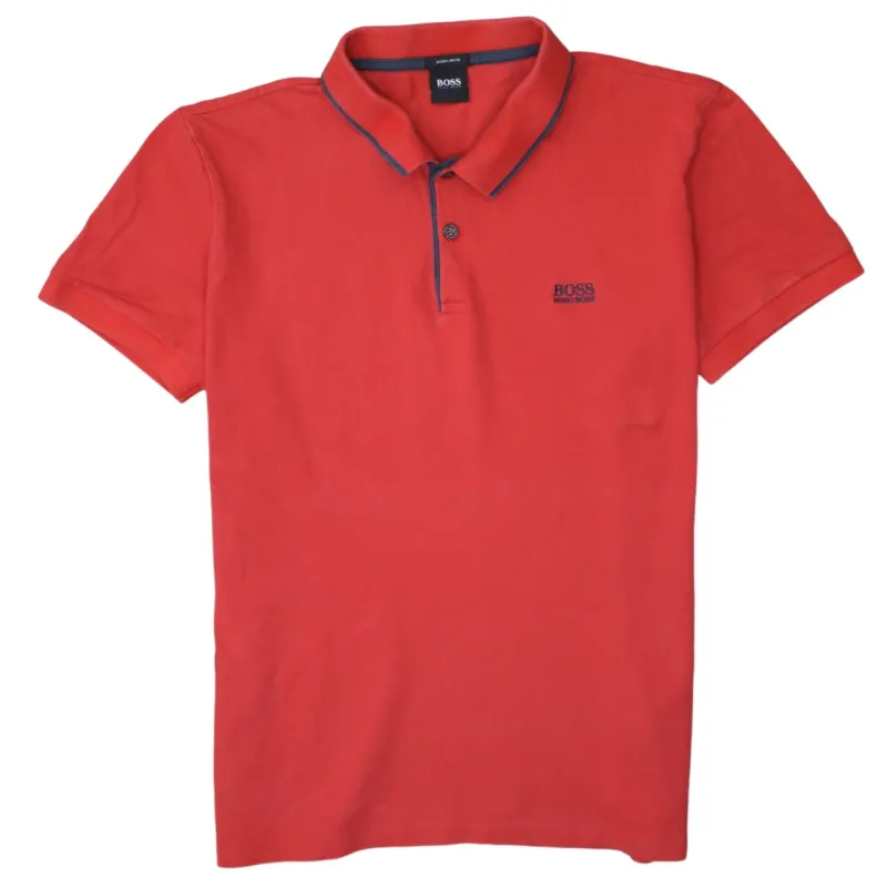 HUGO BOSS 90's Short Sleeves Quarter Button Polo Shirt Large Red sold by Vintage Club