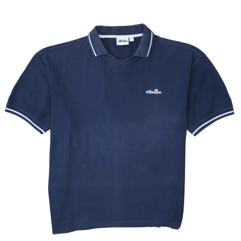 Ellesse 90's Short Sleeves Quarter Button T Shirt XLarge Navy Blue sold by Vintage Club