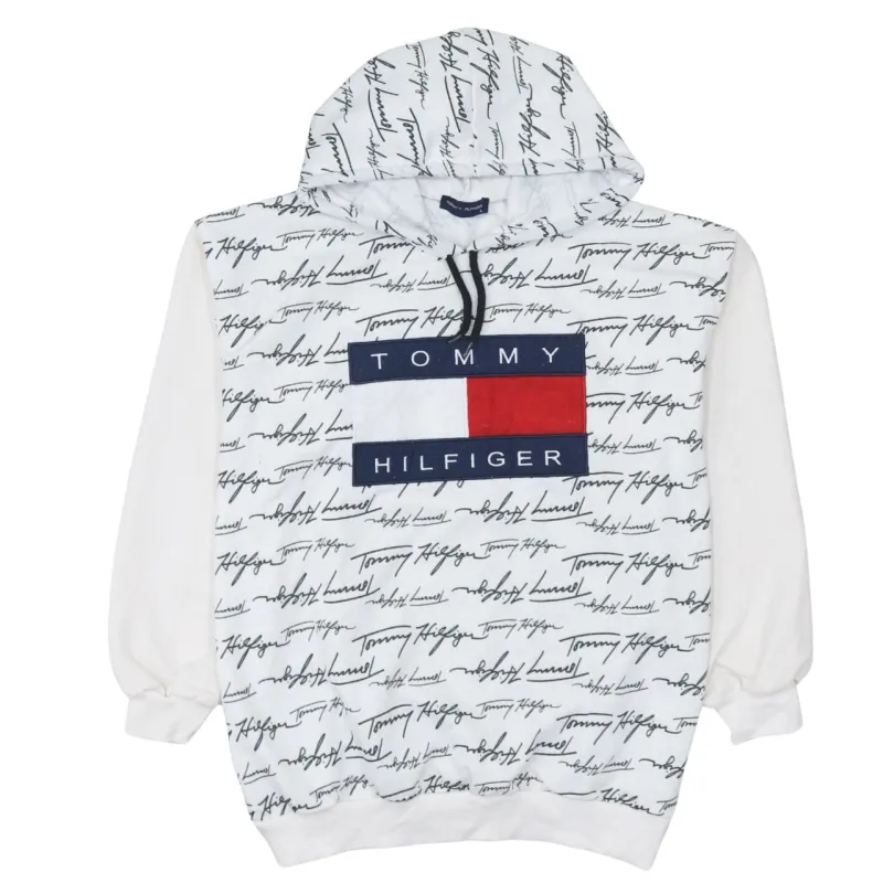 Tommy Hilfiger 90's Spellout Pullover Hoodie Large White made by Tommy Hilfiger