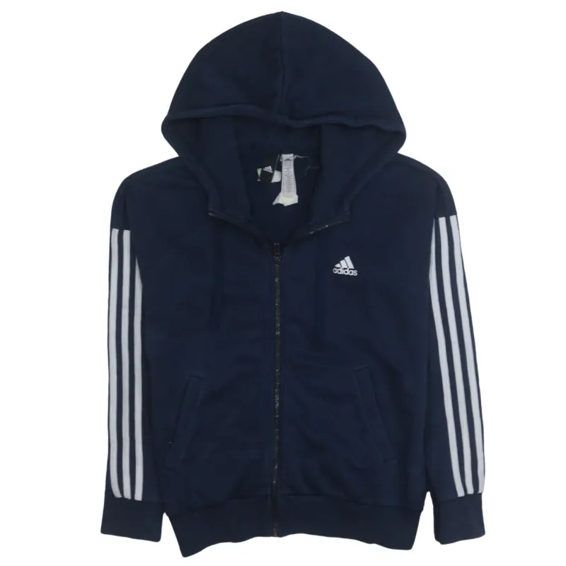 Adidas 90's Striped Sleeve Full Zip Up Hoodie Medium Navy Blue sold by Vintage Club