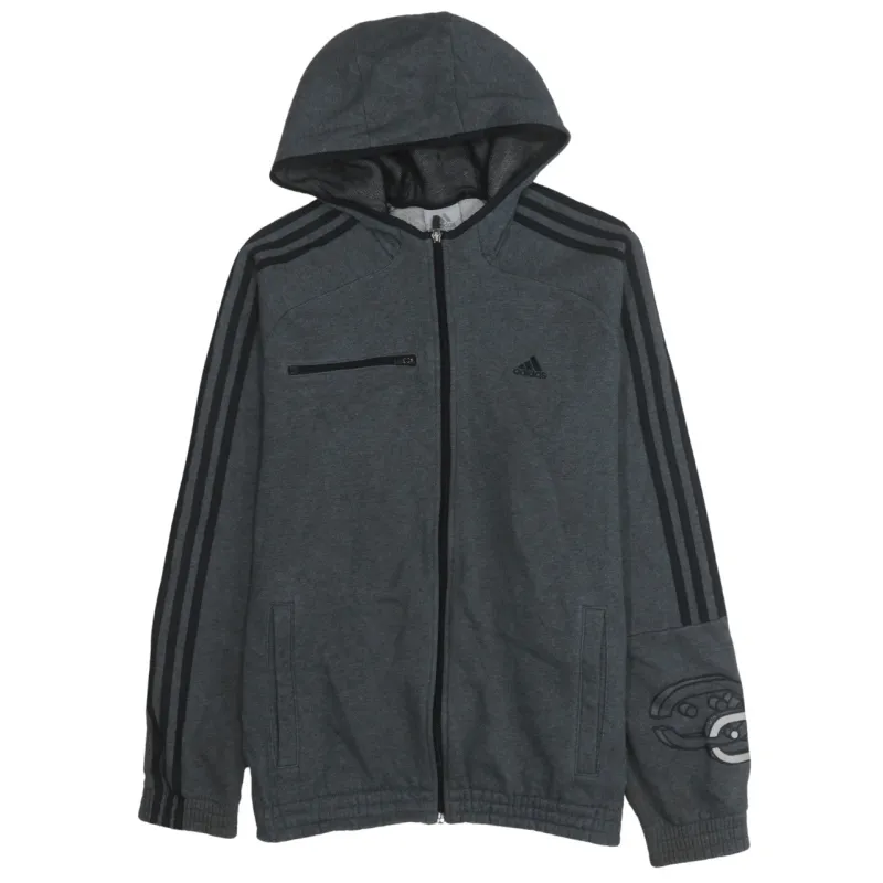 Adidas 90's Striped Sleeve Full Zip Up Hoodie Medium Grey sold by Vintage Club