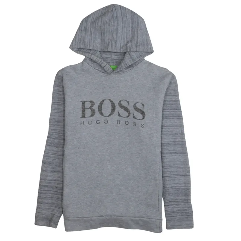 HUGO BOSS 90's Spellout Pullover Hoodie Large Grey sold by Vintage Club