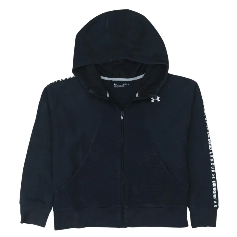 Under Armour Black Full Zip Hoodie Women’s XLarge Printed Sleeve Logo Fleece Top Sweatshirt sold by Vintage Club