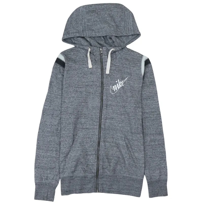 Nike Grey Full Zip Hoodie Men's Medium Printed Chest Logo Contrast Shoulder Panels Sweatshirt sold by Vintage Club