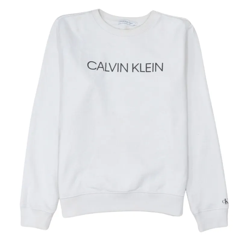 Calvin Klein White Sweatshirt Women's Small Printed Logo Crewneck Pullover Jumper made by Calvin Klein