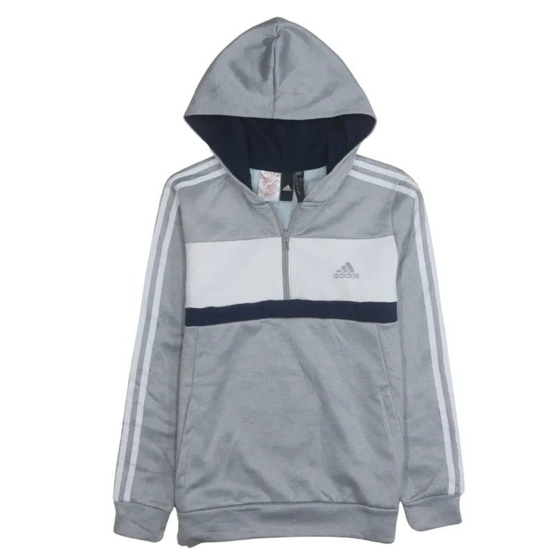 Adidas 90's Striped Sleeve Quarter Zip Hoodie Large Grey sold by Vintage Club