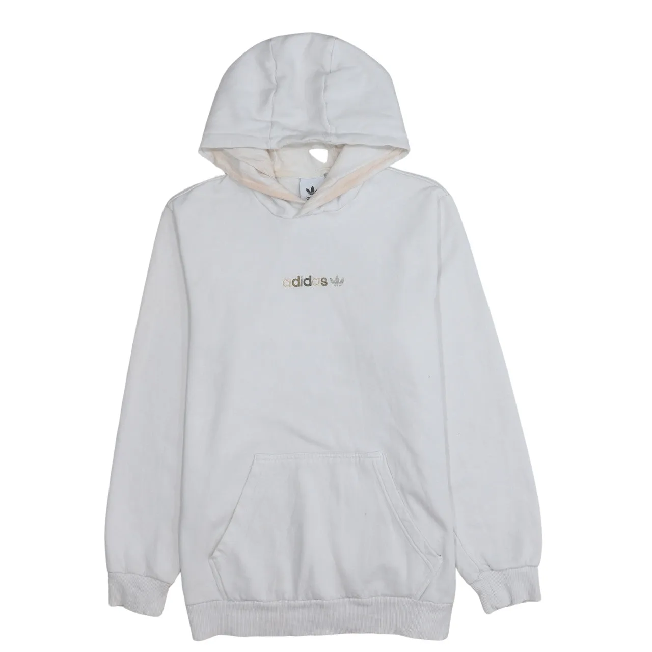 Adidas White Hoodie Men’s Small Embroidered Chest Logo Front Pocket Pullover Sweatshirt sold by Vintage Club