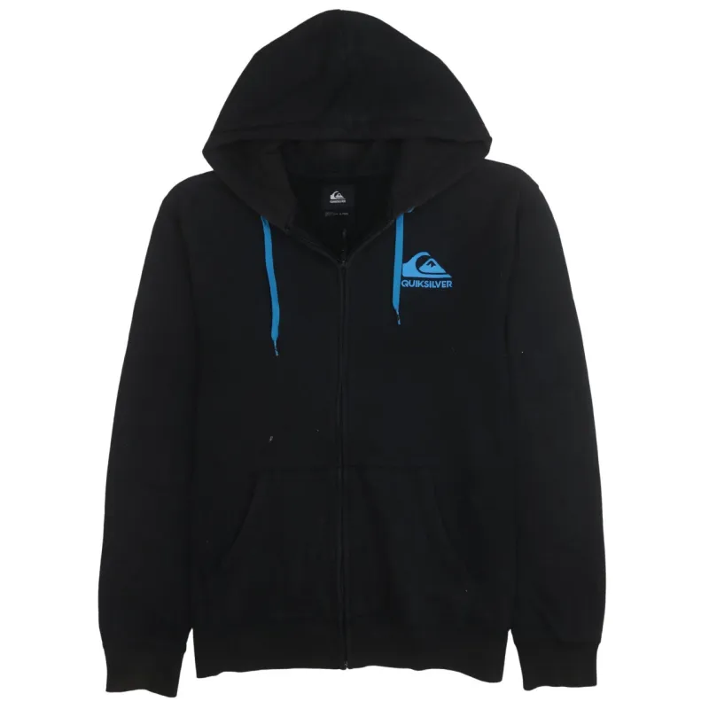 Quiksilver Black Zip Hoodie Women’s XLarge Blue Logo Drawstring Pockets Fleece Sweatshirt sold by Vintage Club