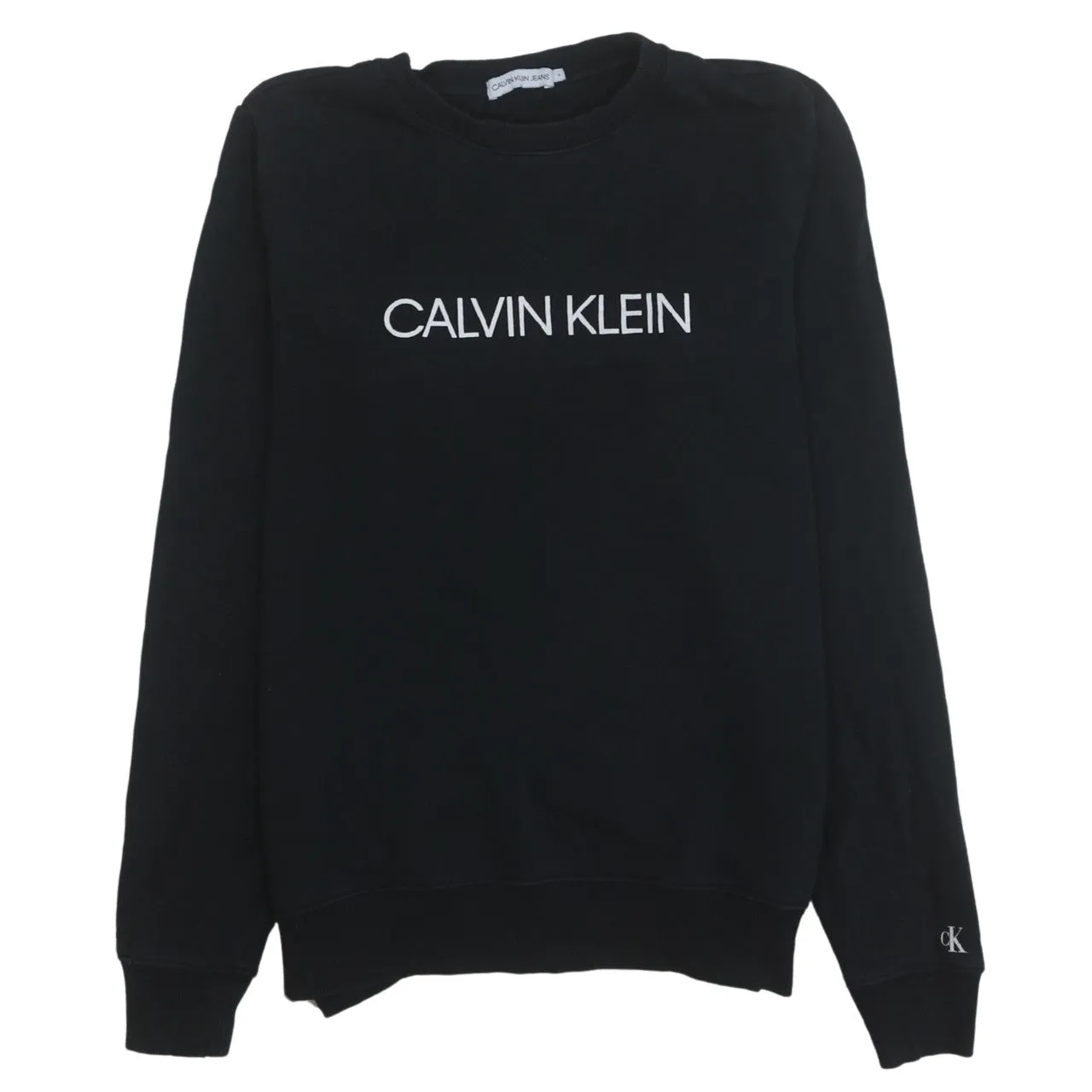 Calvin Klein Black Sweatshirt Women’s Medium Embroidered Logo Crewneck Pullover Jumper sold by Vintage Club