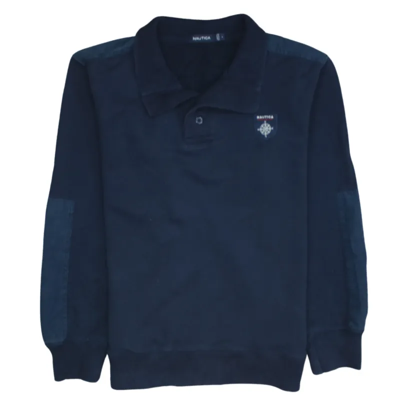 Nautica 90's Long Sleeve Quarter Button Polo Shirt Large Navy Blue sold by Vintage Club