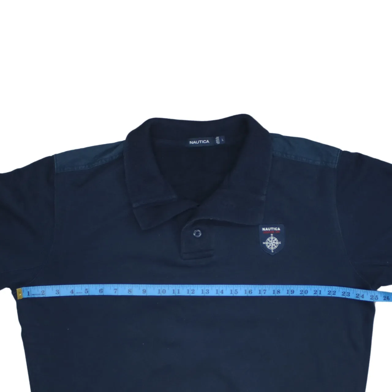 Nautica 90's Long Sleeve Quarter Button Polo Shirt Large Navy Blue sold by Vintage Club product image thumbnail 5