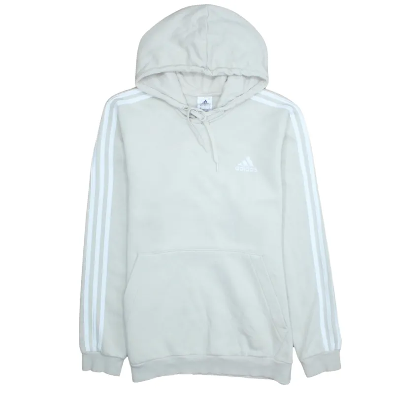 Adidas Beige Cream Hoodie Women’s Large Embroidered Logo Three Stripe Sleeve Pullover Sweatshirt sold by Vintage Club