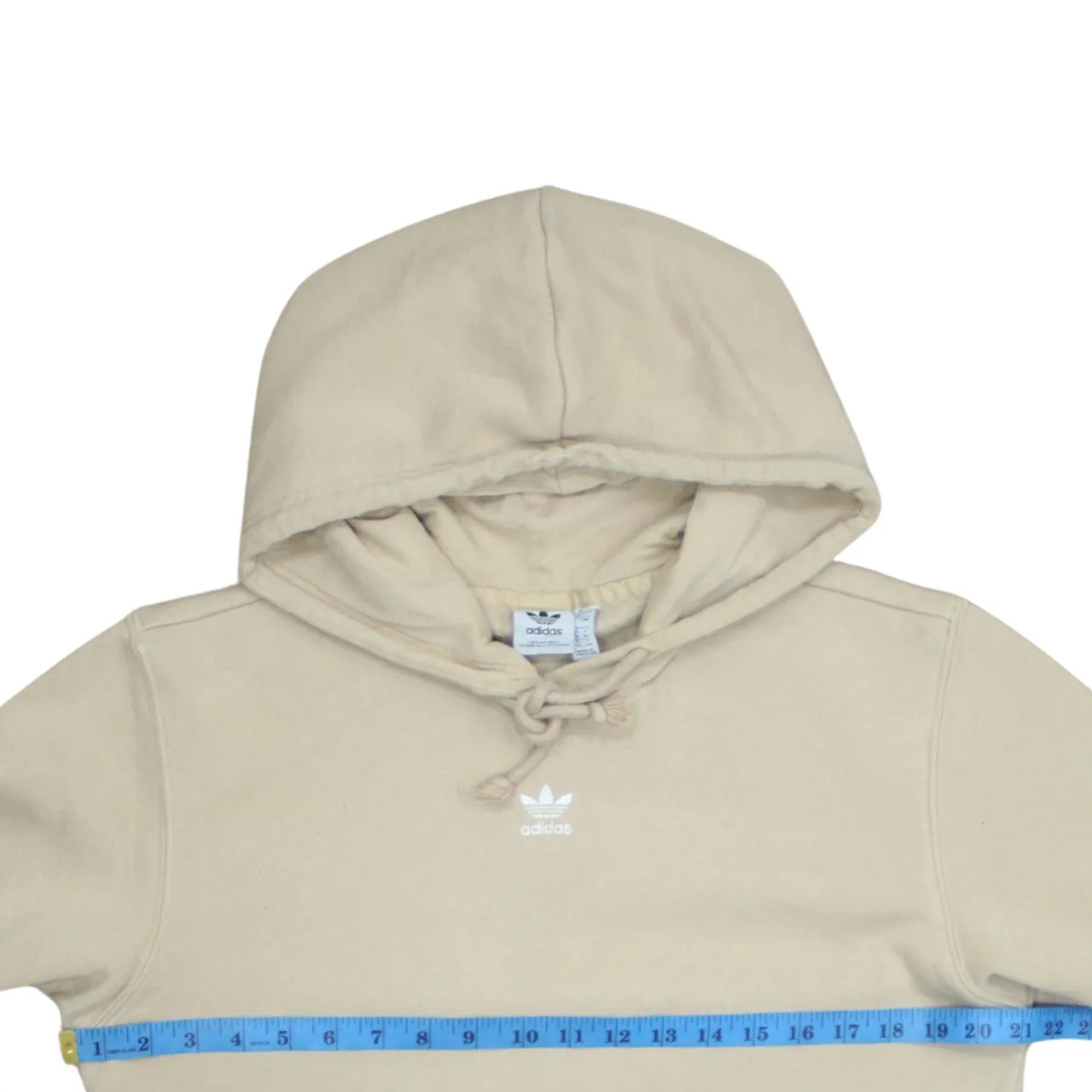 Adidas Beige Cream Hoodie Women’s Medium Embroidered Trefoil Logo Front Pocket Pullover Sweatshirt sold by Vintage Club product image thumbnail 5