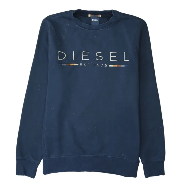 Diesel 90's Spellout Crew Neck Sweatshirt Small Navy Blue made by Diesel