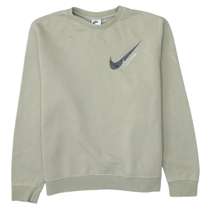 Nike Beige Cream Sweatshirt Men's Medium Printed Swoosh Logo Crewneck Pullover Fleece Top made by Nike
