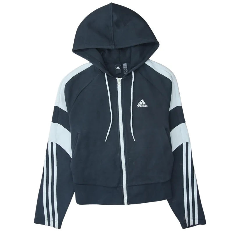 Adidas Black Full Zip Hoodie Women’s XSmall Embroidered Logo Three Stripe Sleeves Sweatshirt sold by Vintage Club