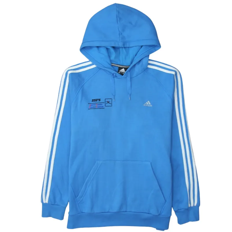 Adidas 90's Striped Sleeve Pullover Hoodie Large Blue sold by Vintage Club