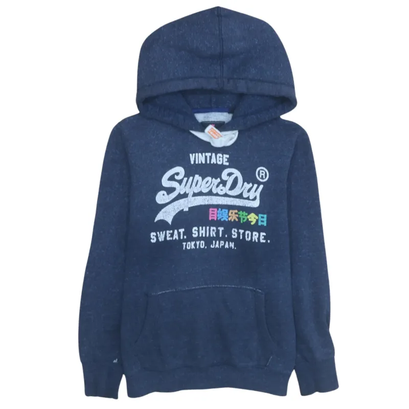 Super Dry 90's Spellout Pullover Hoodie XLarge Navy Blue sold by Vintage Club