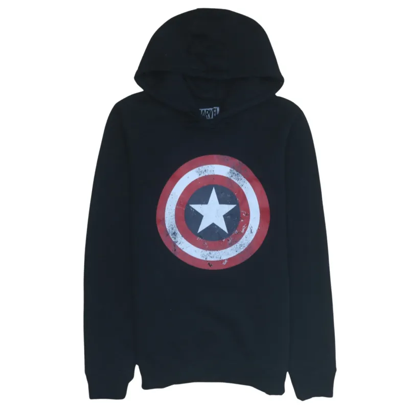 Marvel Black Hoodie Women’s XLarge Printed Captain America Shield Pullover Sweatshirt sold by Vintage Club
