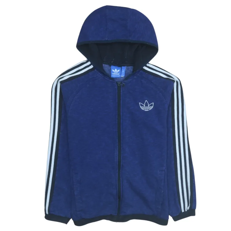 Adidas 90's Striped Sleeve Full Zip Up Hoodie Large Navy Blue sold by Vintage Club