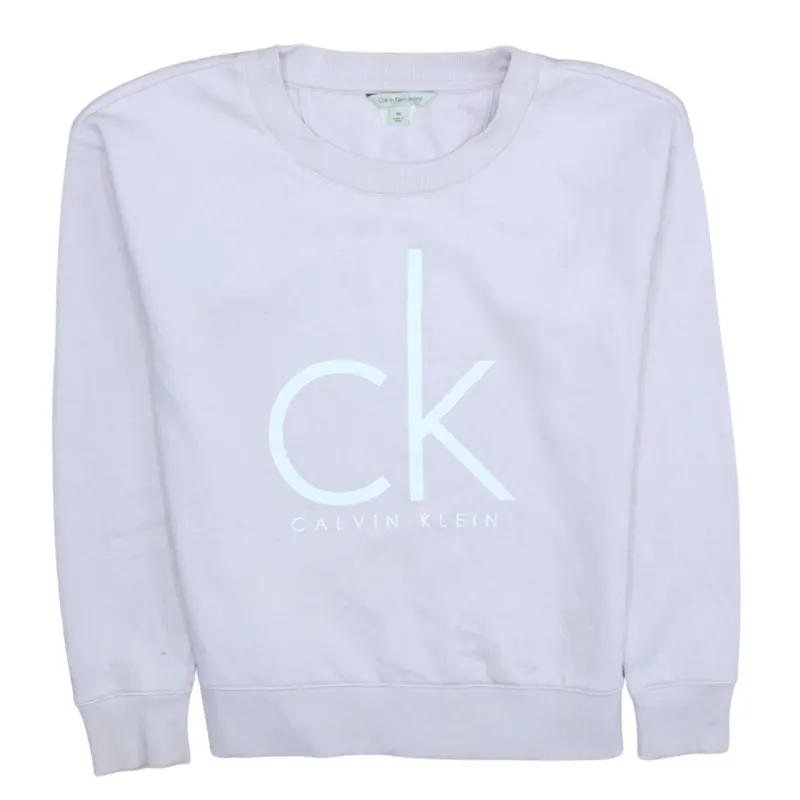 Calvin Klein Pink Sweatshirt Women's Medium Printed CK Logo Crewneck Pullover Top made by Calvin Klein