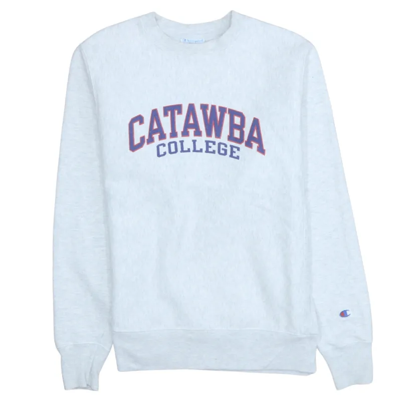 Champion Grey Sweatshirt Men's Small Catawba College Printed Logo Crewneck Pullover Fleece Top sold by Vintage Club