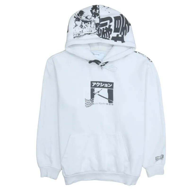 Bershka 90's Drawstring Pockets Pullover Hoodie Medium White made by Bershka