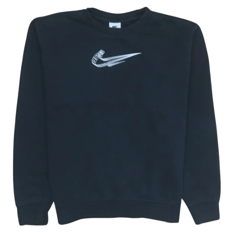 Nike 90's Center Middle Swoosh Crew Neck Sweatshirt Medium Black made by Nike