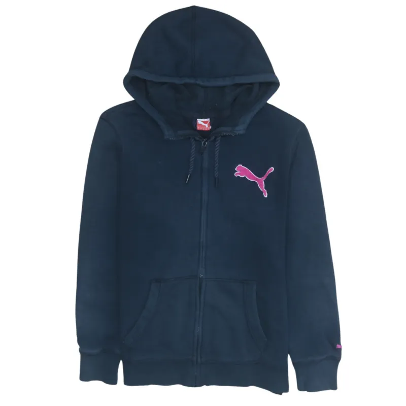 Puma Navy Blue Hoodie Women’s Large Full Zip Embroidered Pink Logo Front Pockets Sweatshirt sold by Vintage Club