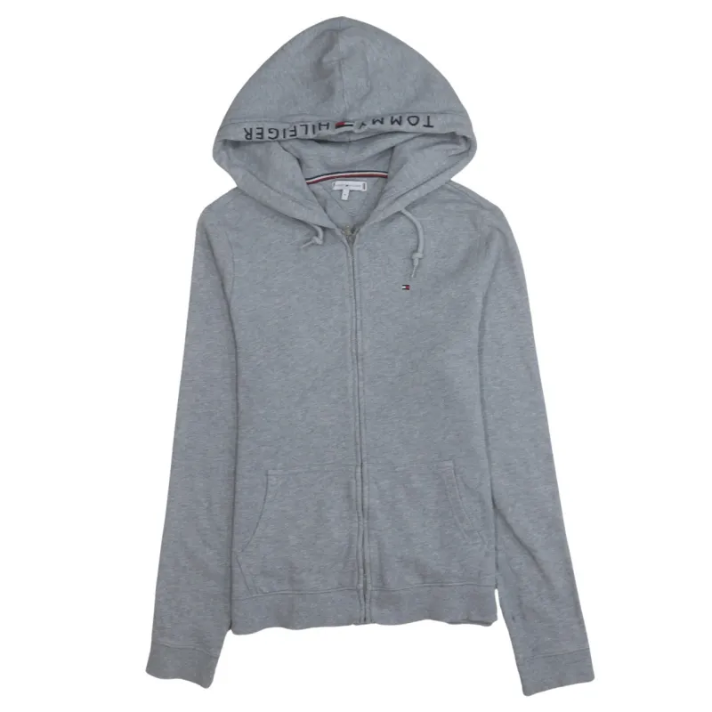 Tommy Hilfiger Grey Zip Hoodie Women’s Medium Embroidered Flag Logo Split Pockets Sweatshirt made by Tommy Hilfiger