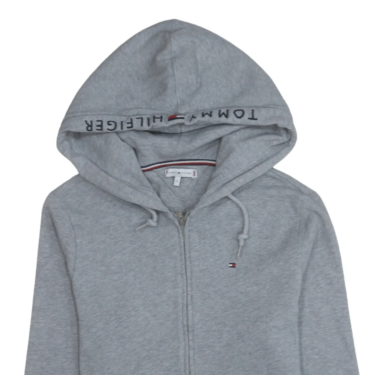 Tommy Hilfiger Grey Zip Hoodie Women’s Medium Embroidered Flag Logo Split Pockets Sweatshirt sold by Vintage Club product image thumbnail 3