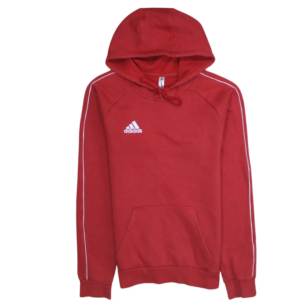 Adidas Red Hoodie Men's XSmall Embroidered Logo Contrast Piping Fleece Pullover Sweatshirt sold by Vintage Club