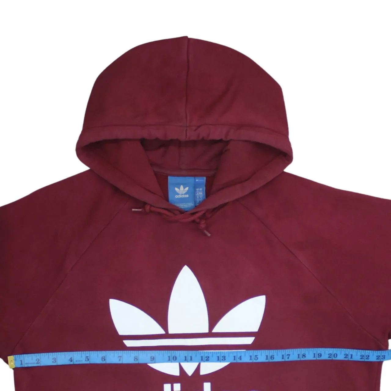 Adidas Burgundy Red Hoodie Women’s Large Printed Trefoil Logo Front Pocket Pullover Sweatshirt sold by Vintage Club product image thumbnail 5