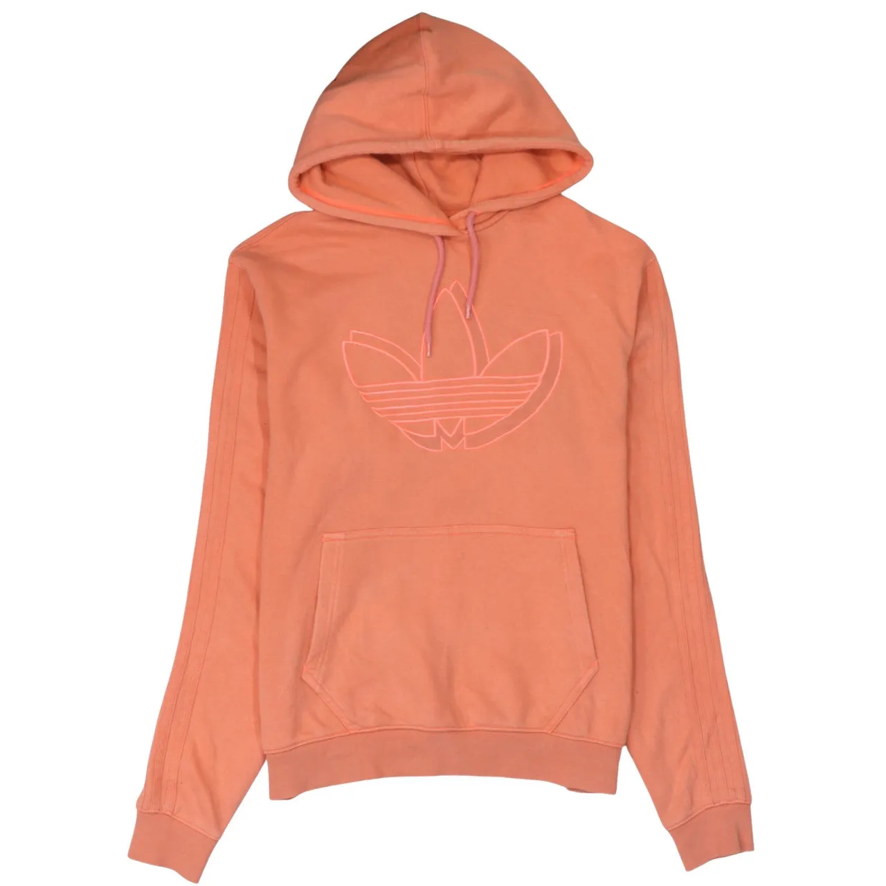 Adidas Coral Orange Hoodie Men's Small Trefoil Outline Logo Front Pocket Pullover Sweatshirt sold by Vintage Club