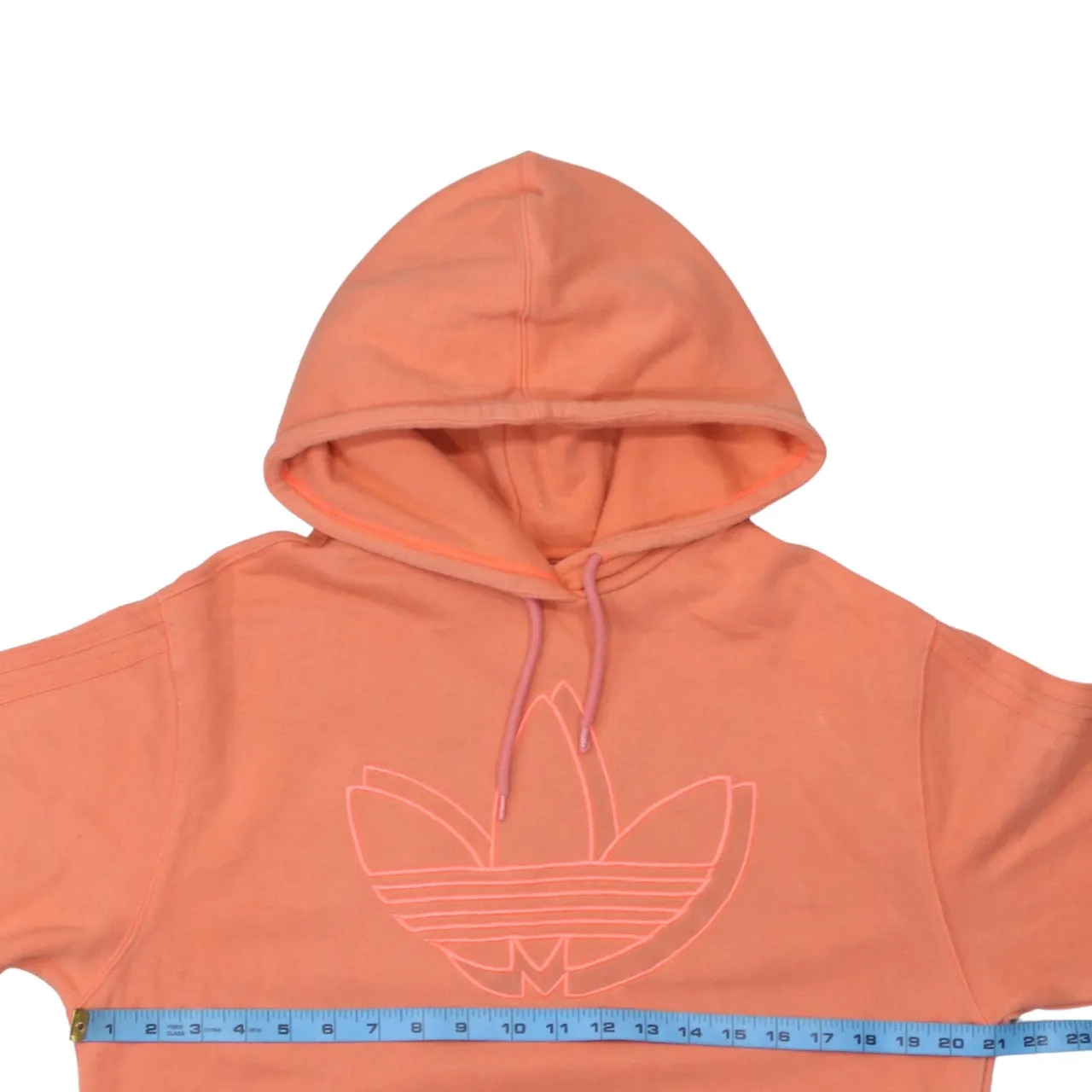 Adidas Coral Orange Hoodie Men's Small Trefoil Outline Logo Front Pocket Pullover Sweatshirt sold by Vintage Club product image thumbnail 5