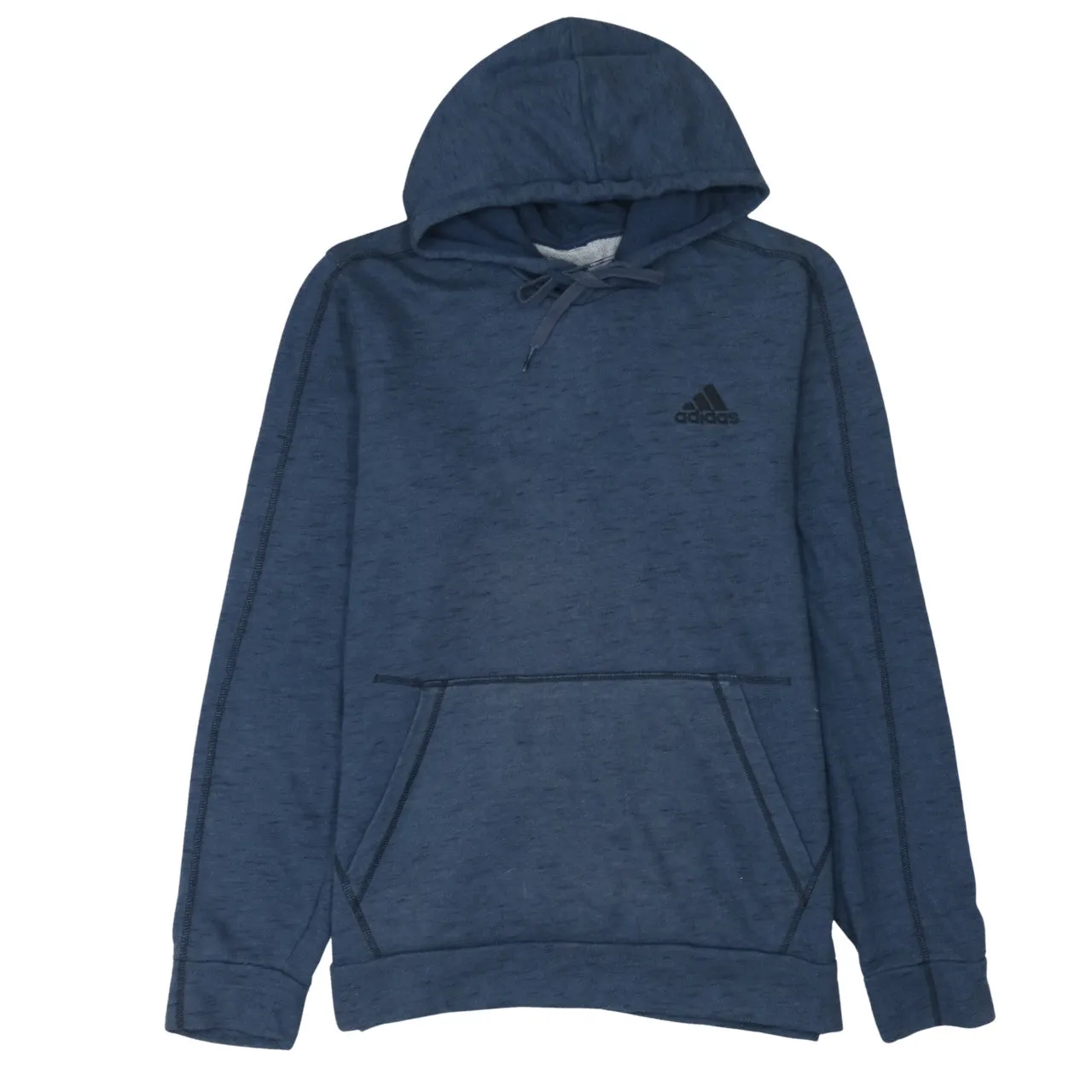 Adidas 90's Drawstring Pockets Pullover Hoodie Medium Navy Blue sold by Vintage Club