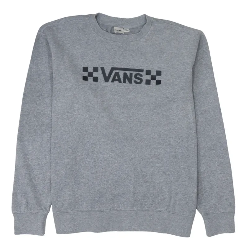 Vans Grey Sweatshirt Men's Medium Printed Checkerboard Logo Crewneck Pullover Fleece Top made by Vans