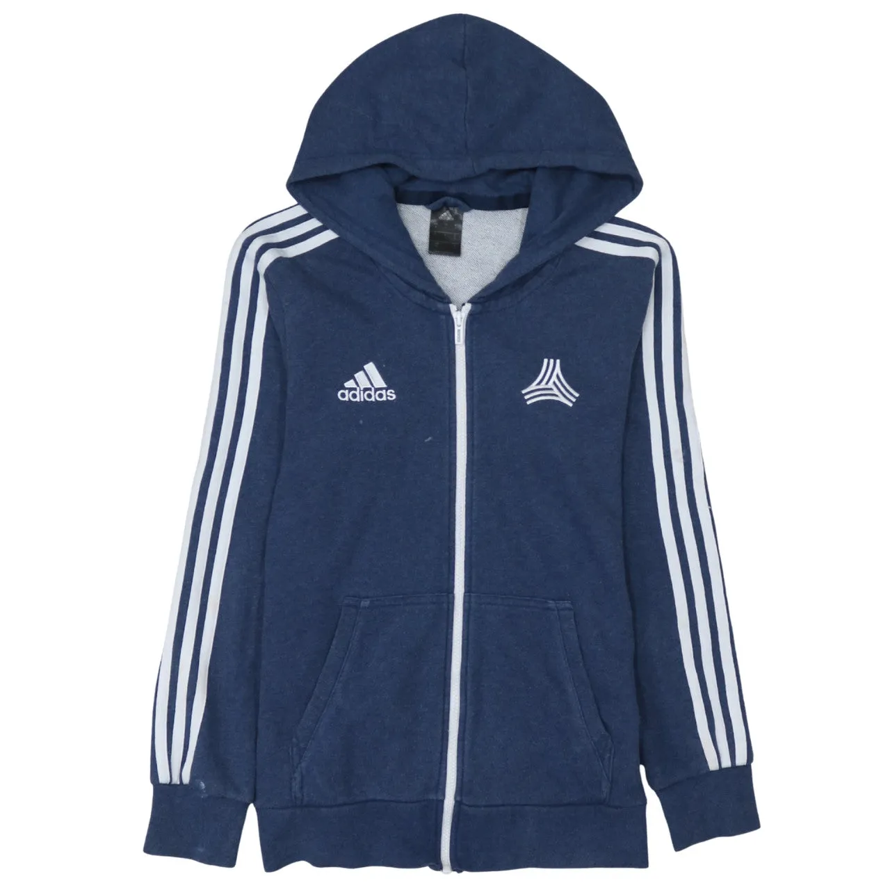 Adidas 90's Striped Sleeve Full Zip Up Hoodie Small Navy Blue sold by Vintage Club