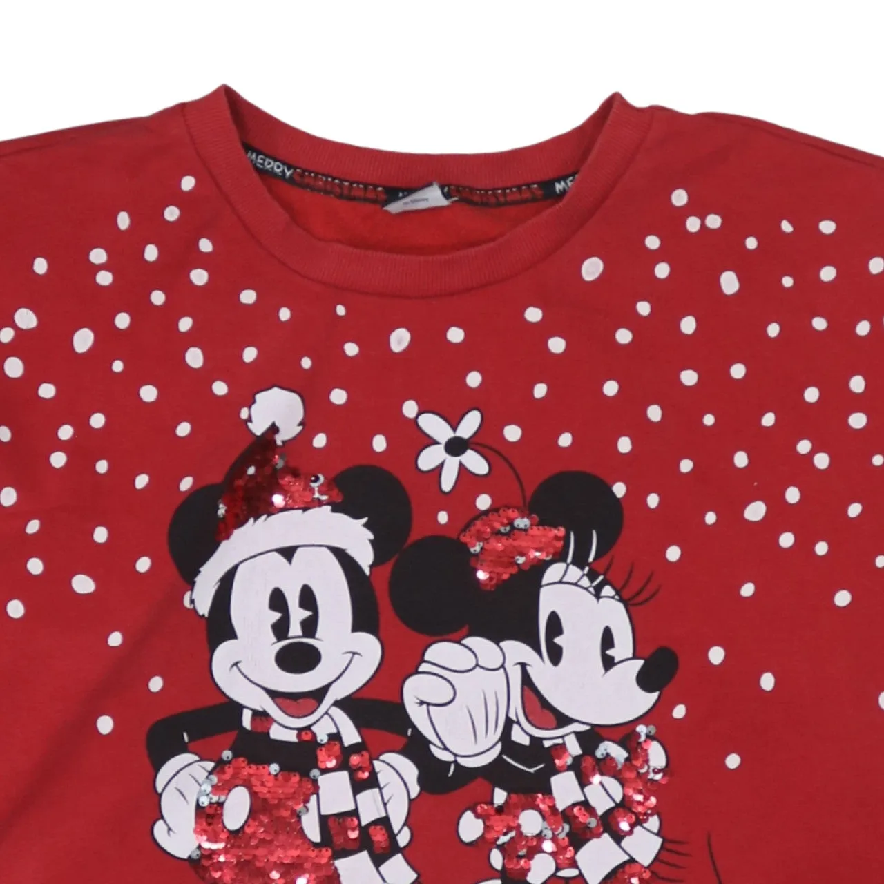 Disney Red Christmas Sweatshirt Women’s 2XL Sequin Mickey Minnie Printed Pullover Top sold by Vintage Club product image thumbnail 3