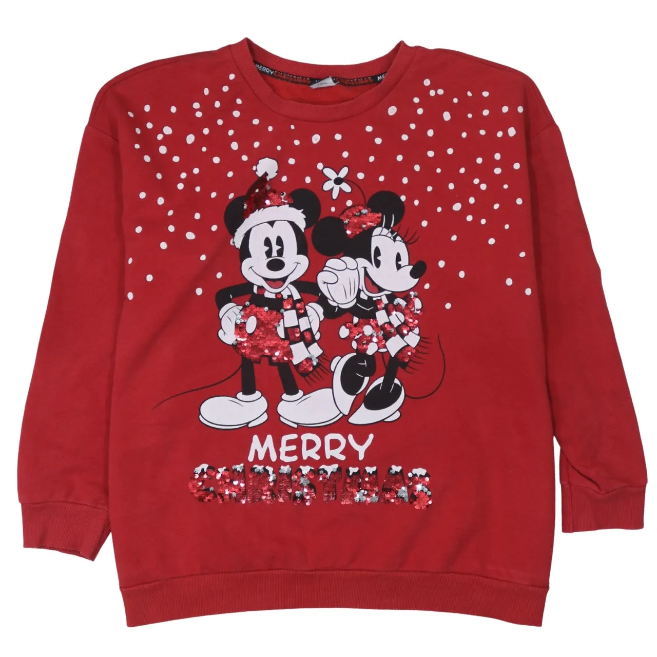 Disney Red Christmas Sweatshirt Women’s 2XL Sequin Mickey Minnie Printed Pullover Top sold by Vintage Club